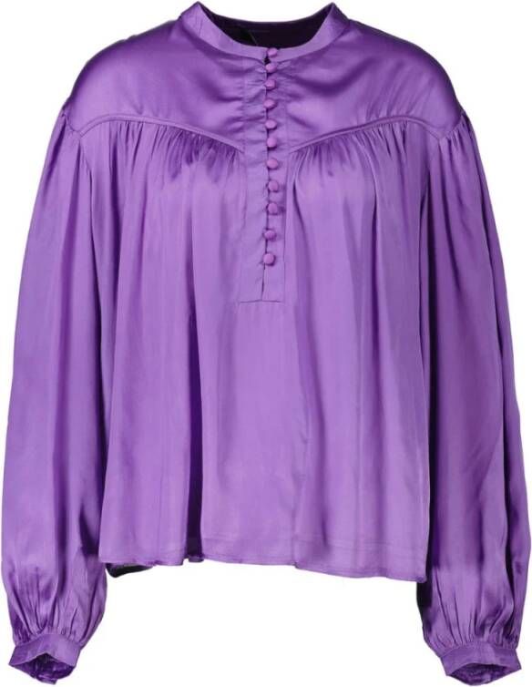 Ibana Glanzende top met ballonmouwen Teuna paars