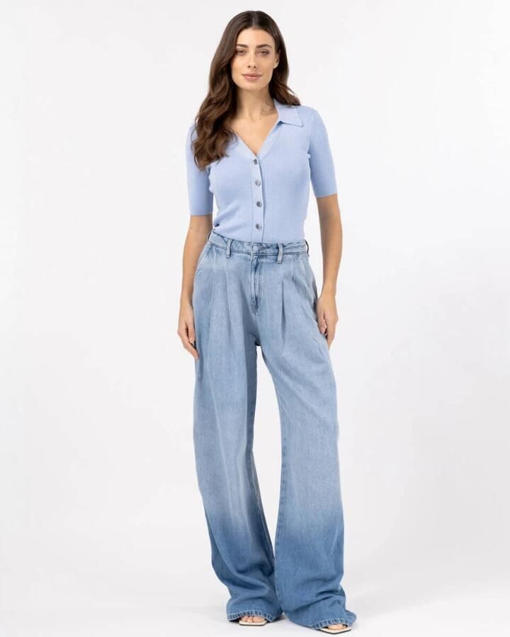 IBANA high waist wide leg jeans light blue denim - Foto 7