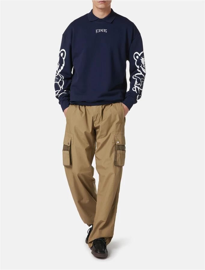 Iceberg Regular fit blauwe crewneck sweatshirt met beerprint en logoborduursel Blue Heren - Foto 6