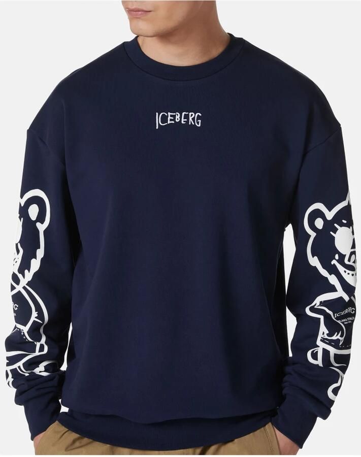Iceberg Regular fit blauwe crewneck sweatshirt met beerprint en logoborduursel Blue Heren - Foto 4