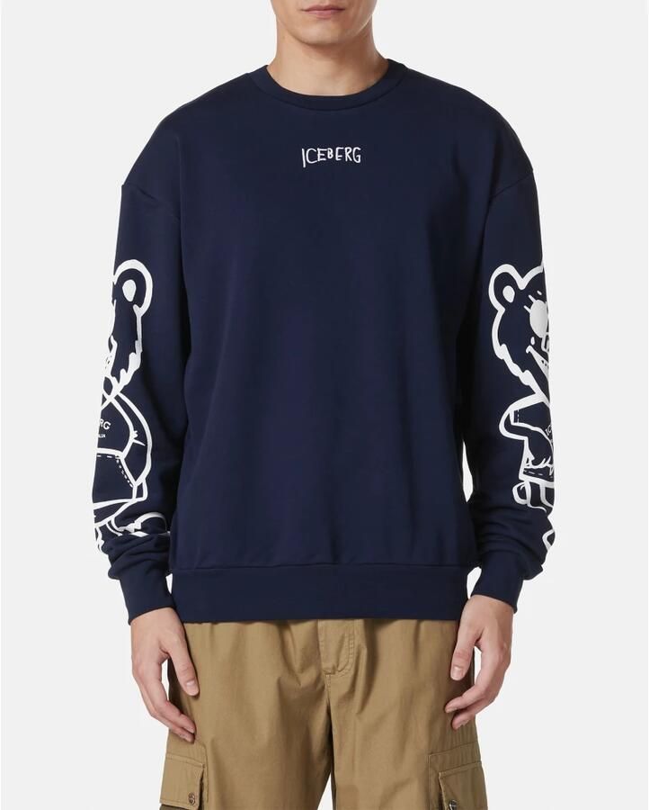 Iceberg Regular fit blauwe crewneck sweatshirt met beerprint en logoborduursel Blue Heren - Foto 2
