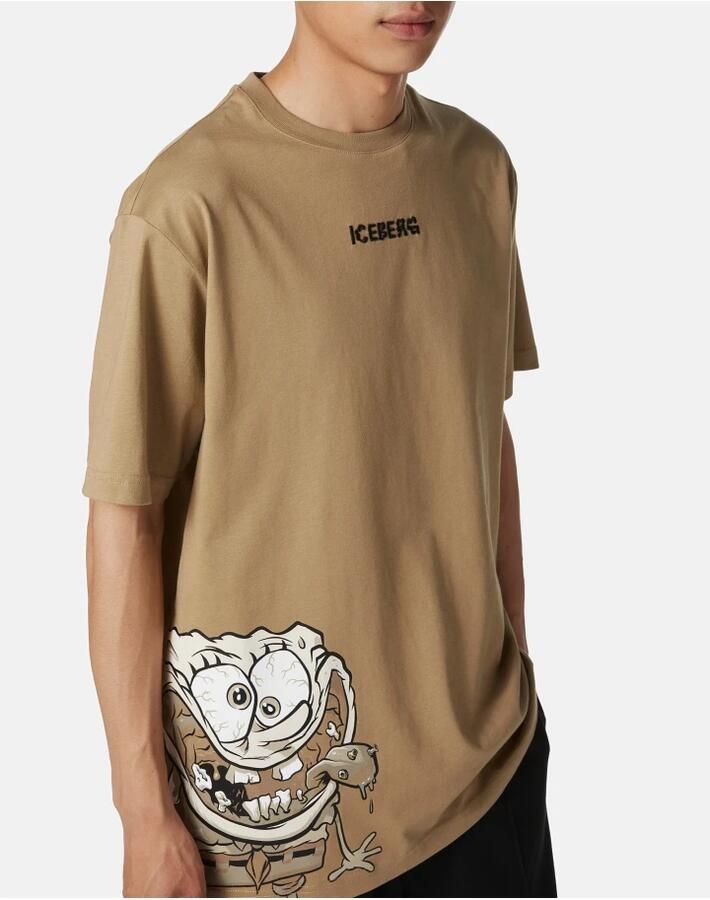 Iceberg Regular fit modderkleurig T-shirt met SpongeBob-print in jersey Brown Heren - Foto 3