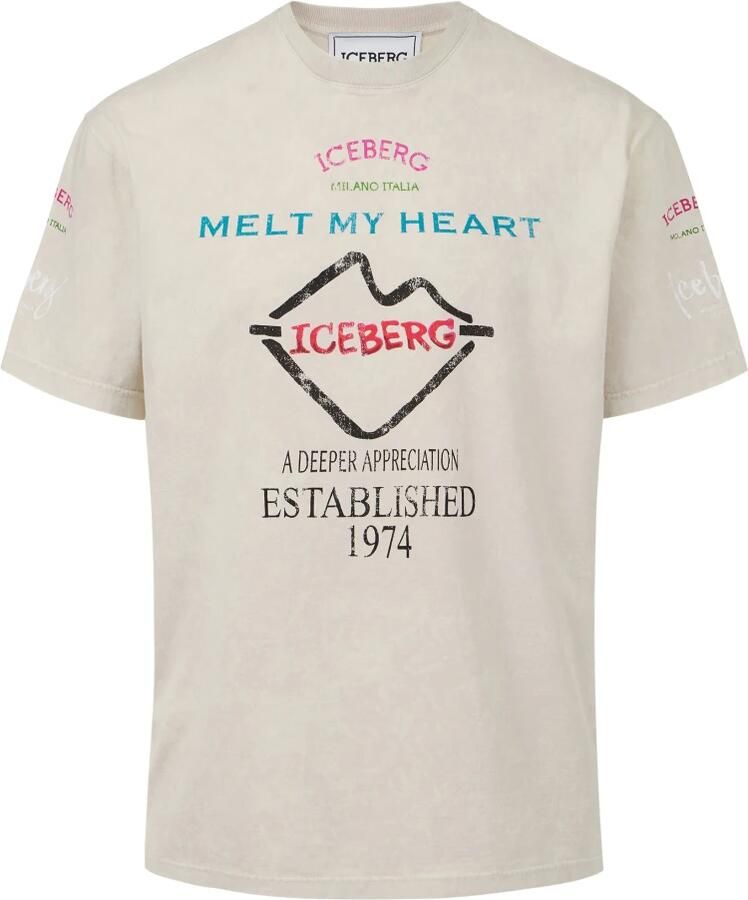 Iceberg Relaxed fit stoffige gekleurde katoenen jersey T-shirt Beige Heren - Foto 6