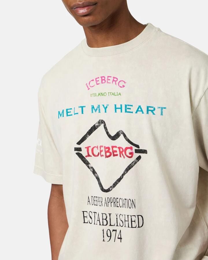 Iceberg Relaxed fit stoffige gekleurde katoenen jersey T-shirt Beige Heren - Foto 2