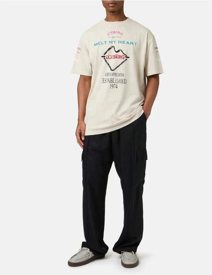 Iceberg Relaxed fit stoffige gekleurde katoenen jersey T-shirt Beige Heren - Foto 5