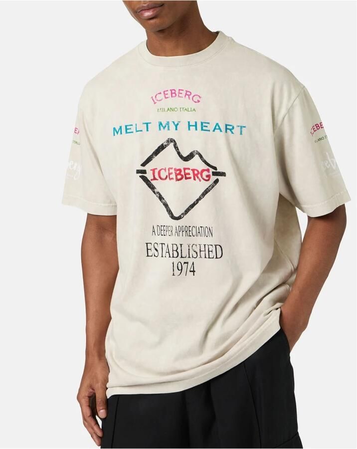 Iceberg Relaxed fit stoffige gekleurde katoenen jersey T-shirt Beige Heren - Foto 4