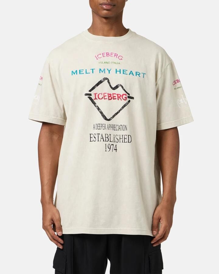 Iceberg Relaxed fit stoffige gekleurde katoenen jersey T-shirt Beige Heren - Foto 3