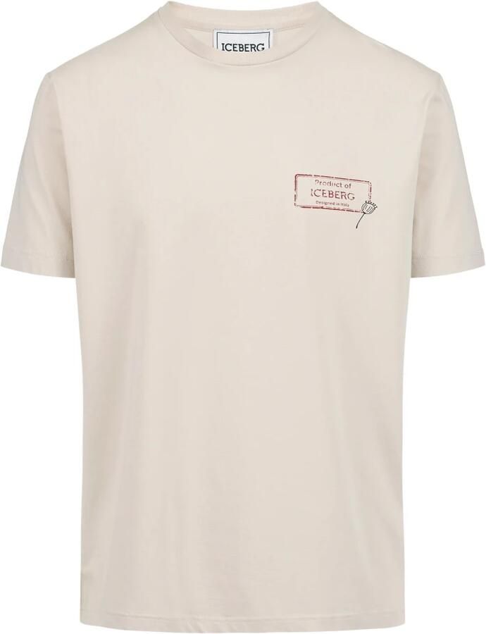 Iceberg Slim-fit poederkleurig stretch katoenen T-shirt met Poppy-print Beige Heren - Foto 6