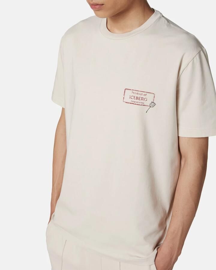 Iceberg Slim-fit poederkleurig stretch katoenen T-shirt met Poppy-print Beige Heren - Foto 2
