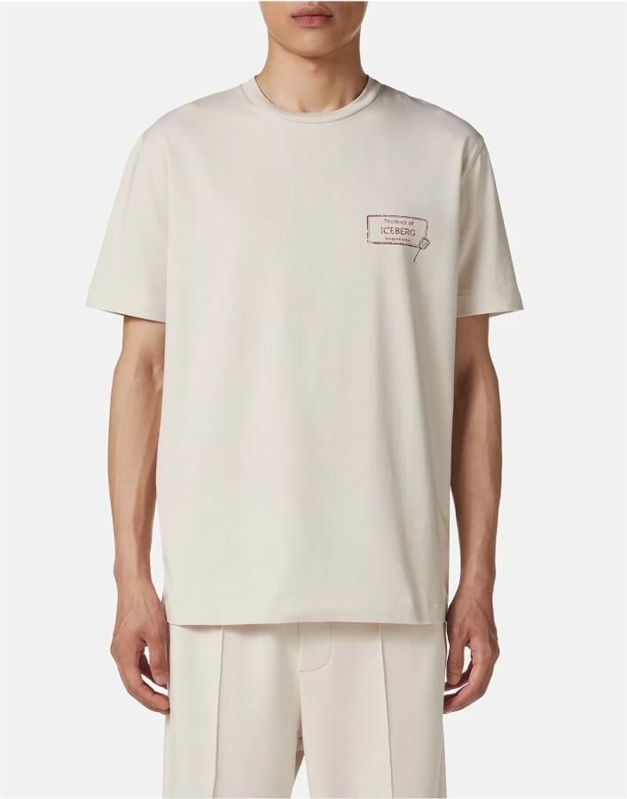 Iceberg Slim-fit poederkleurig stretch katoenen T-shirt met Poppy-print Beige Heren - Foto 5
