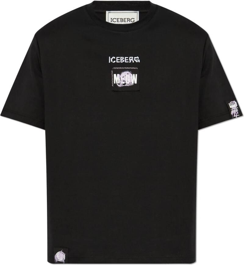 Iceberg Zwarte regular fit T-shirt van GOTS-gecertificeerde interlock stof Black Heren