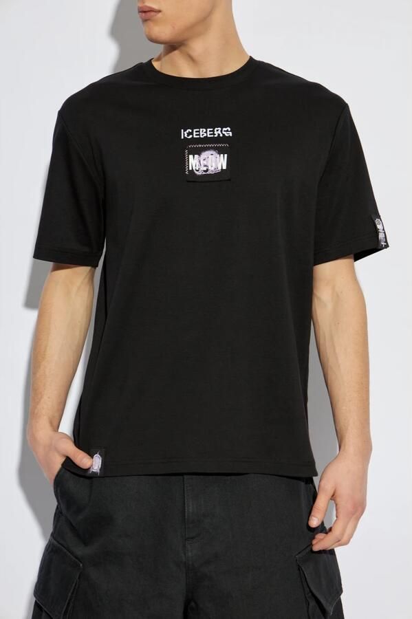 Iceberg Zwarte regular fit T-shirt van GOTS-gecertificeerde interlock stof Black Heren - Foto 9