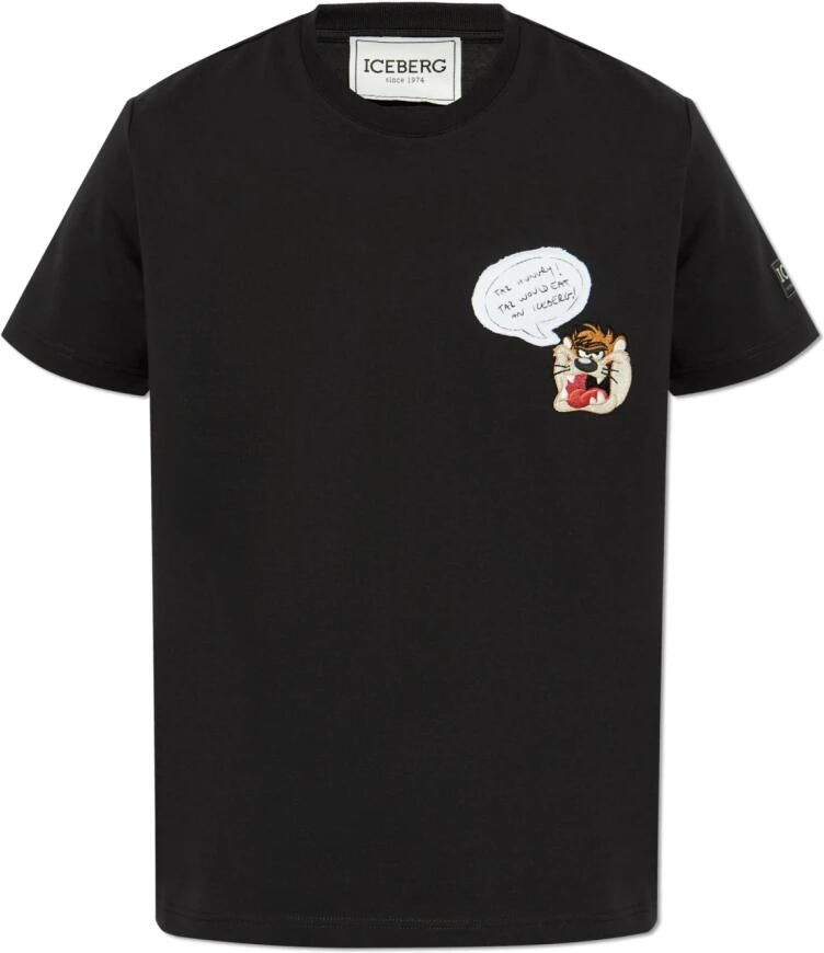 Iceberg Zwart klassiek regular fit katoenen jersey T-shirt Black Heren