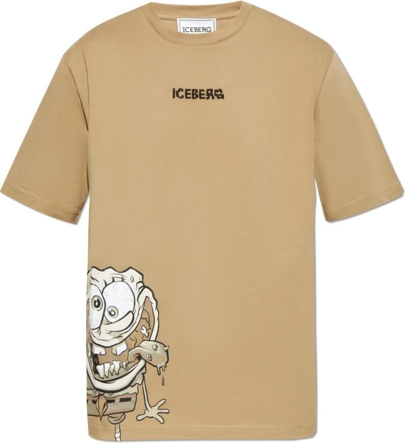 Iceberg Regular fit modderkleurig T-shirt met SpongeBob-print in jersey Brown Heren - Foto 10