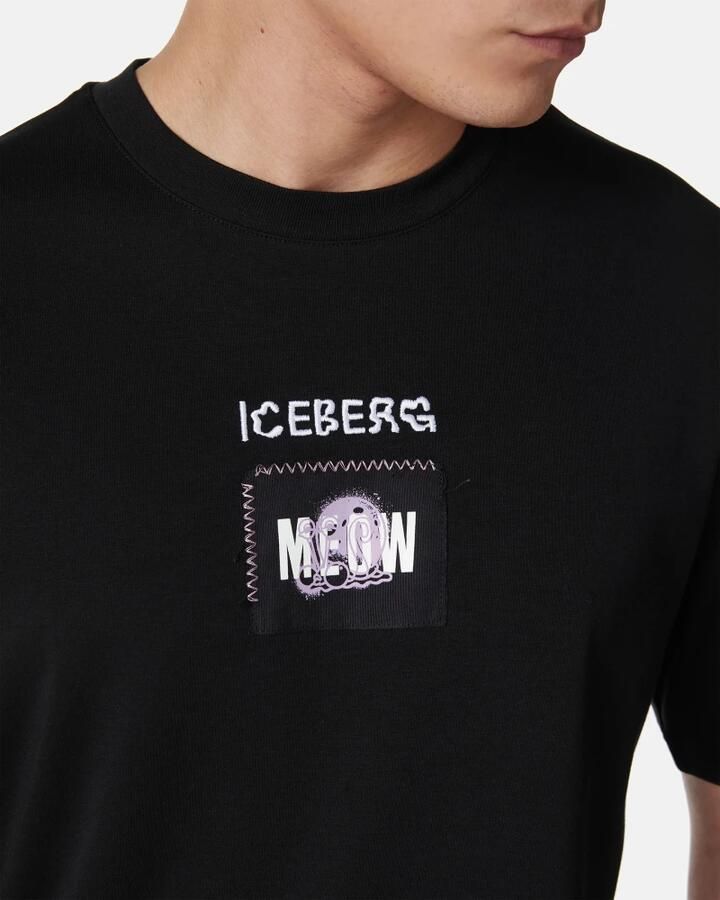 Iceberg Zwarte regular fit T-shirt van GOTS-gecertificeerde interlock stof Black Heren - Foto 4