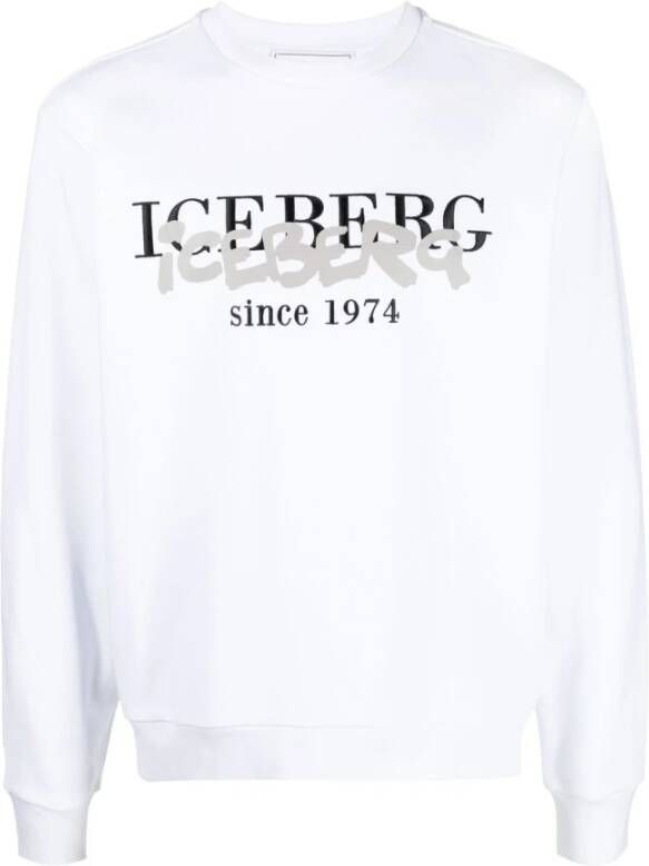 Iceberg Logo-Print Crew Neck Sweatshirt Wit Heren