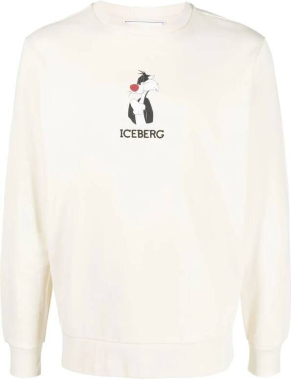 Iceberg Logo-Print Crew-Neck Sweatshirt Beige Heren