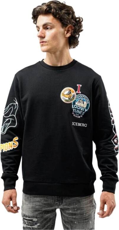 Iceberg Casual Katoenen Sweatshirt met Diverse Patches en Logo Borduursel Black Heren