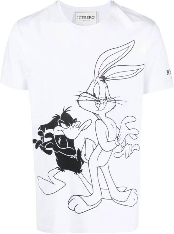 Iceberg Bugs Bunny Cartoon Print T-Shirt White Heren