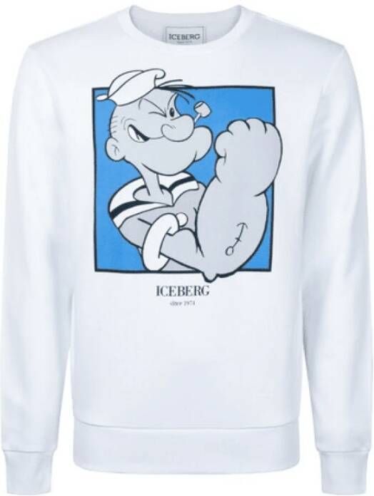 Iceberg Wit Slim Fit Crew Neck Sweatshirt met Popeye Graphic White Heren