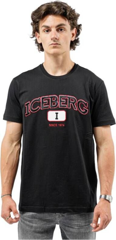 Iceberg Zwart T-Shirt met Rode en Witte Details Zwart Heren