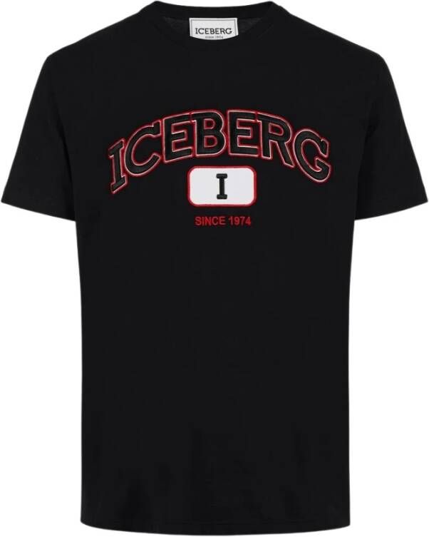 Iceberg Zwart T-Shirt met Rode en Witte Details Black Heren
