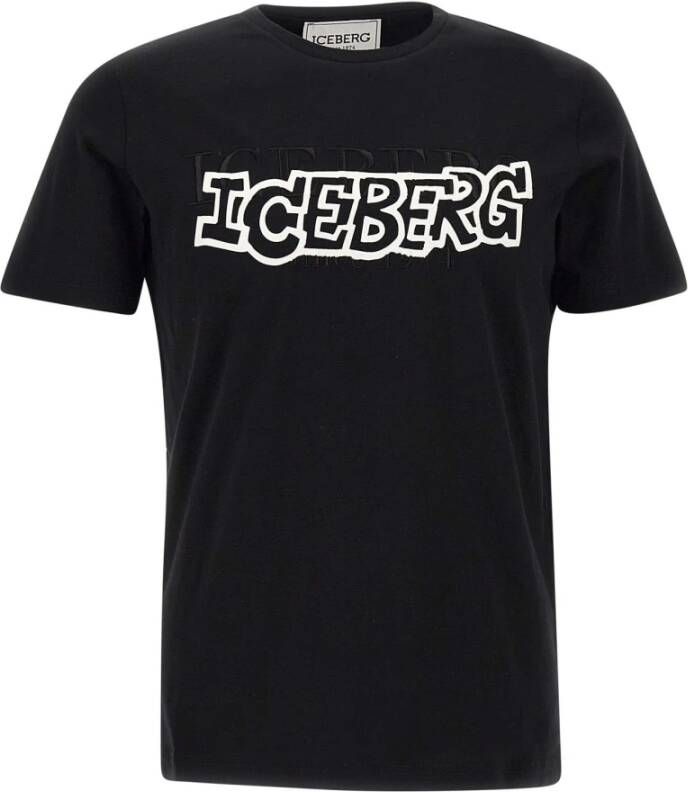 Iceberg Zwarte katoenen T-shirt met cartoon logo Black Heren