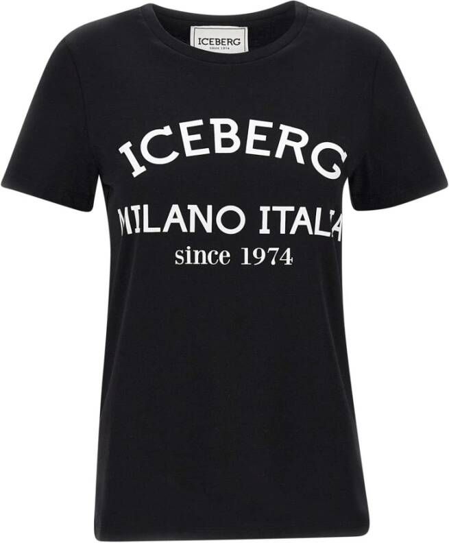Iceberg Zwarte katoenen T-shirt met Maxi Logo Print voor dames Zwart Dames