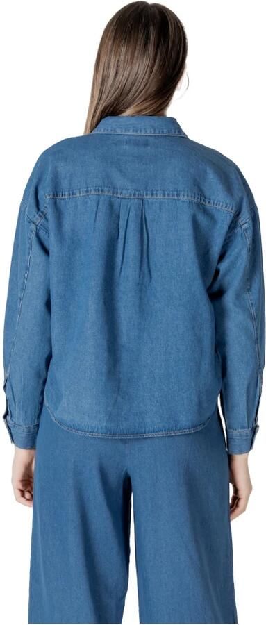 Ichi Blauw Katoenen Knoopshirt met Zakken Blue Dames