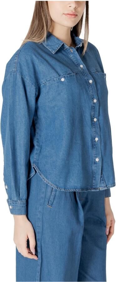 Ichi Blauw Katoenen Knoopshirt met Zakken Blue Dames - Foto 2