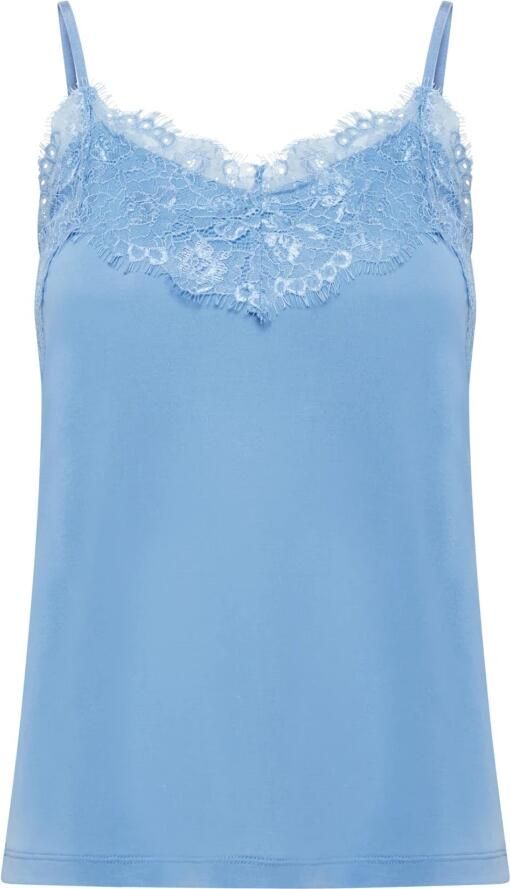 Ichi Blauwe Kant Top & T-Shirt Blue Dames