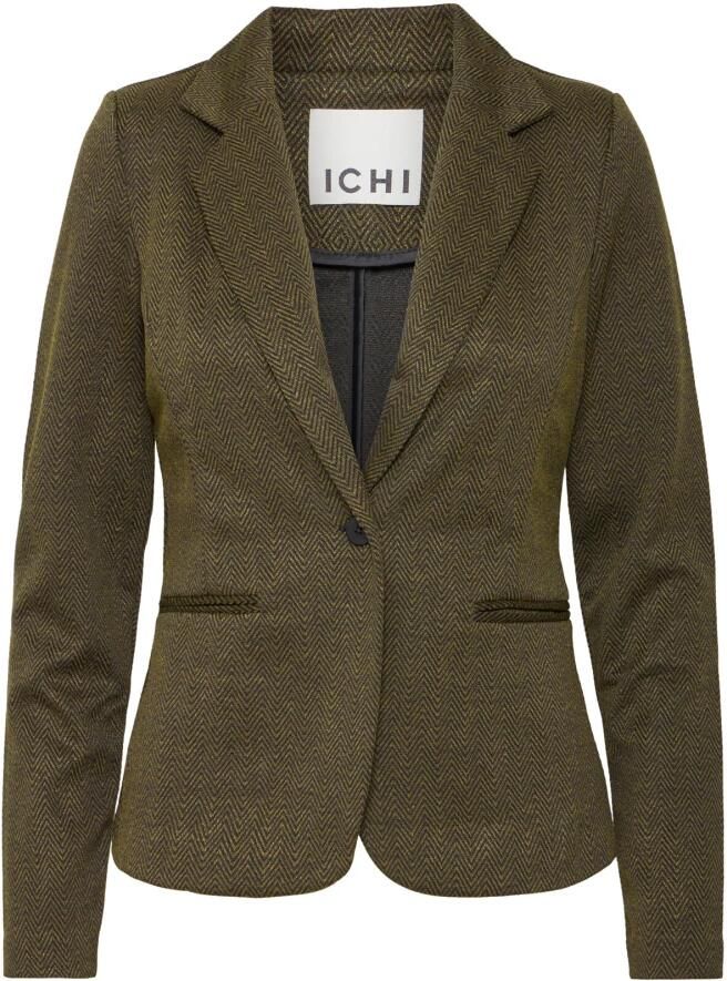 Ichi Elegante Jacquard Blazer Jas Zwart Lizard Green Dames - Foto 4