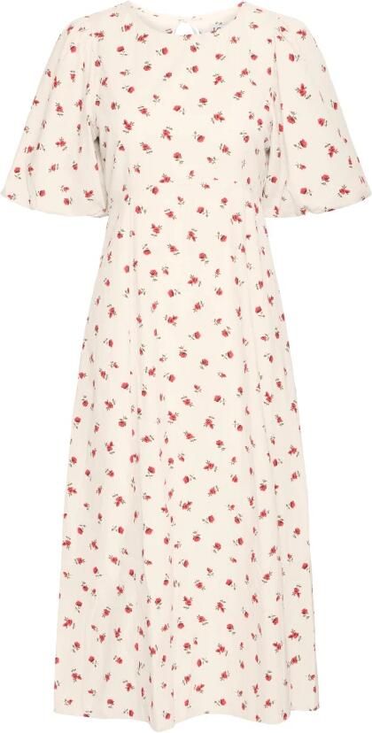 Ichi Geranium Flower Jurk met Open Rug Beige Dames