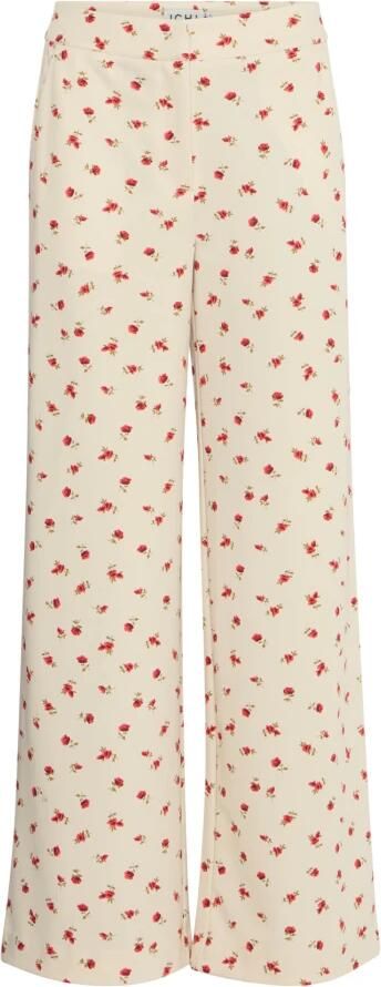 Ichi Geranium Flower Wijde Print Broek Beige Dames
