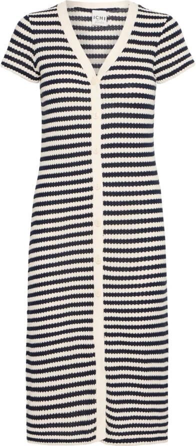 Ichi Gestreepte Gebreide Jurk Total Eclipse Birch Black Dames