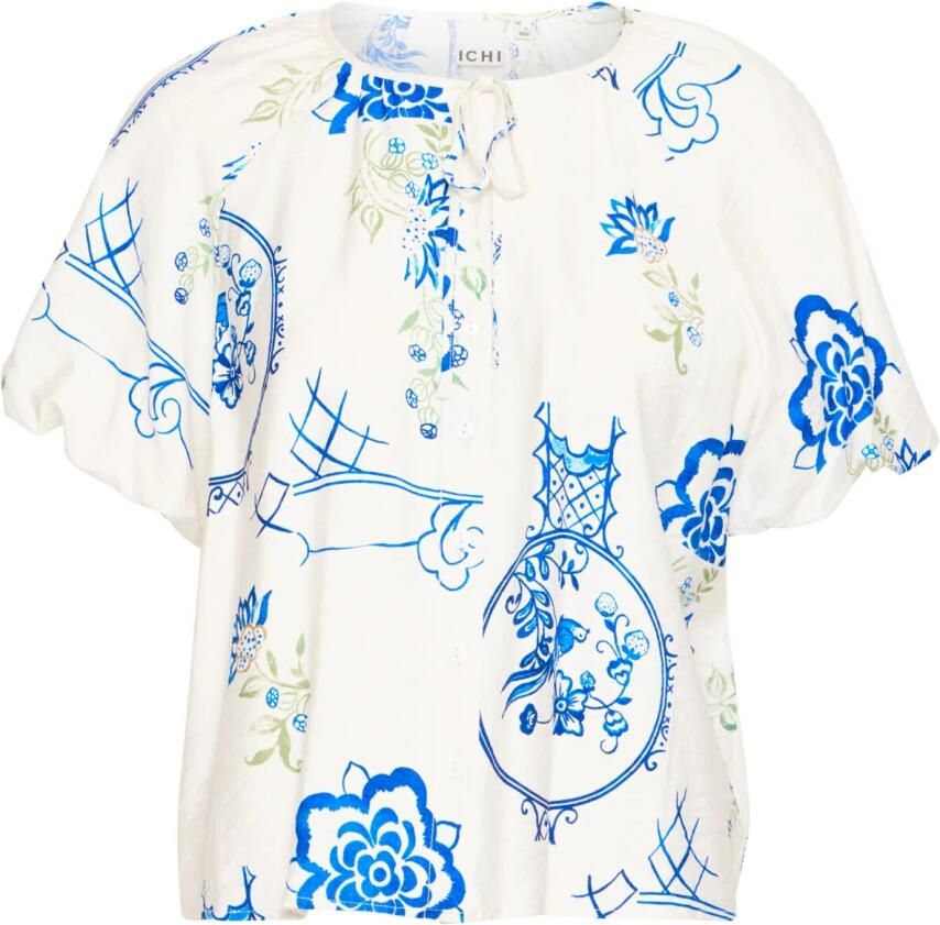 Ichi Grafische Tee Big Scale Tile Print White Dames