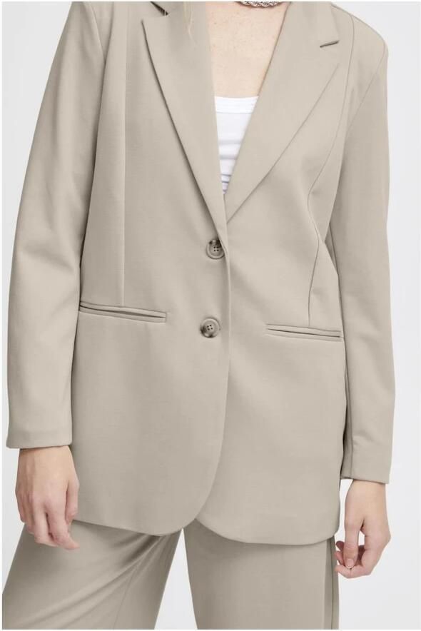 Ichi Oversized Blazer Herfst Winter Collectie Beige Dames