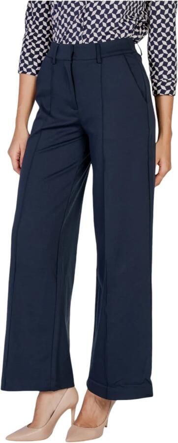 Ichi Blauwe effen broek met ritssluiting Blue Dames