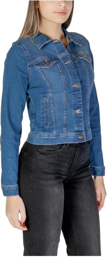 Ichi Klassieke Denim Blazer V-Neck Stijl Blue Dames