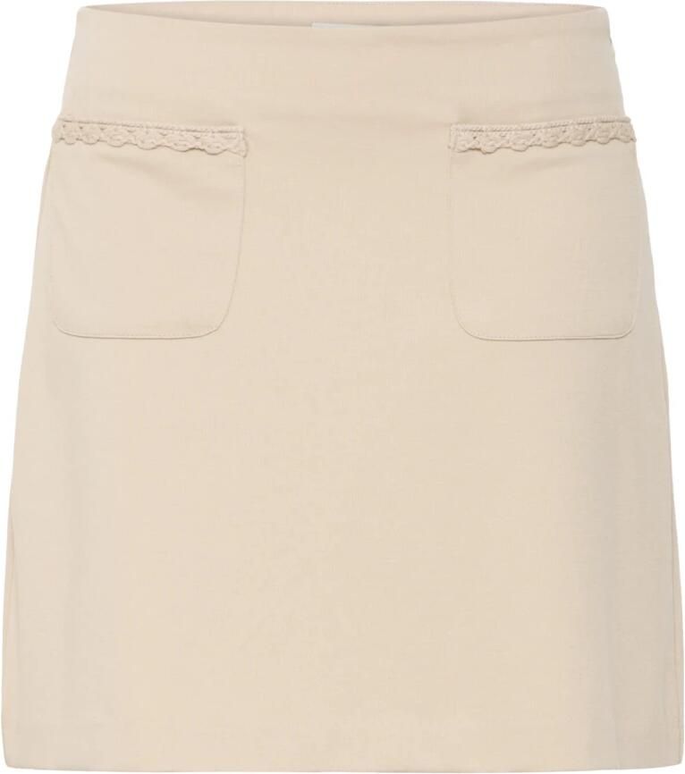 Ichi Korte Rok met Elastische Taille en Zakken Beige Dames