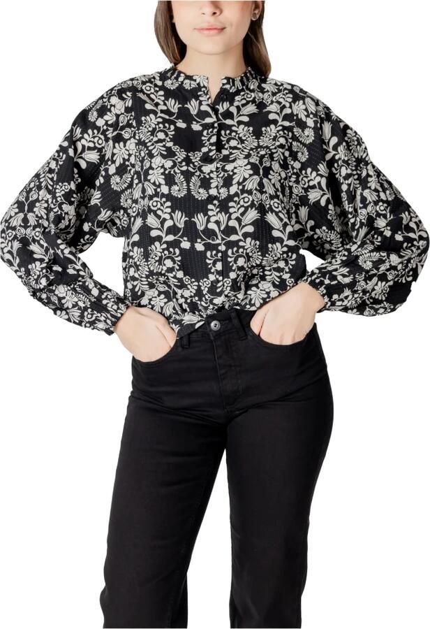 Ichi Print Button-Up Blouse Lente Zomer Stijl Black Dames