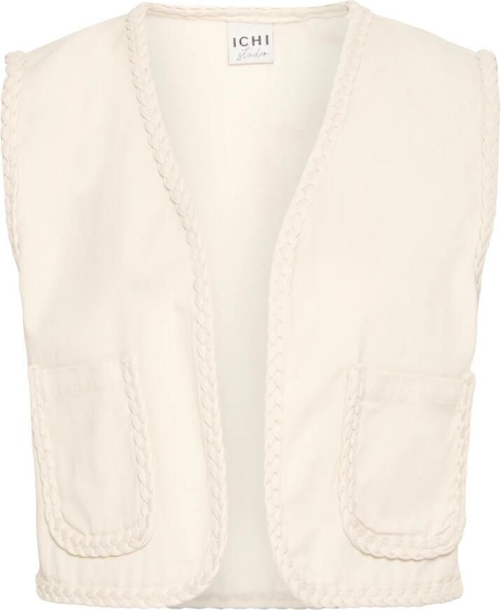 Ichi Open Vest met Korte Lengte en Zakken Beige Dames - Foto 4