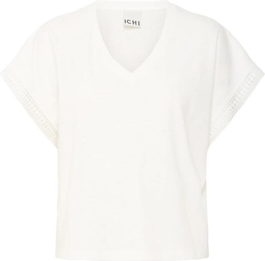 Ichi Vrouwelijke Cloud Dancer T-shirt met geborduurde randen White Dames - Foto 3