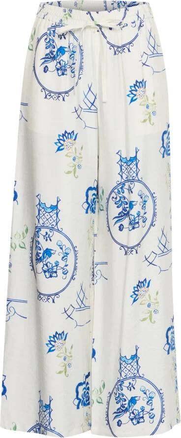Ichi Wijde Bedrukte Broek White Dames