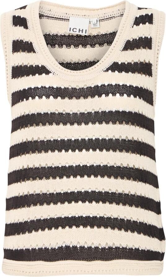 Ichi Zachte Gebreide Top Zwart Amandelmelk Streep Multicolor Dames