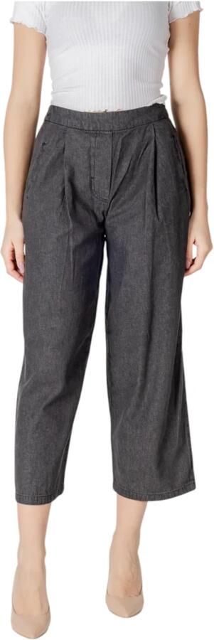 Ichi Zwarte katoenen broek met zakken Black Dames - Foto 3