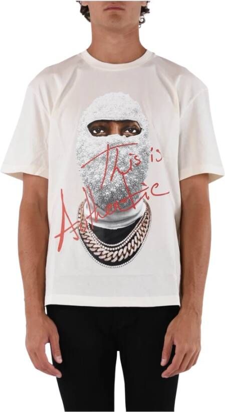 IH NOM UH NIT Authentiek T-shirt Masker met Voorprint White Heren
