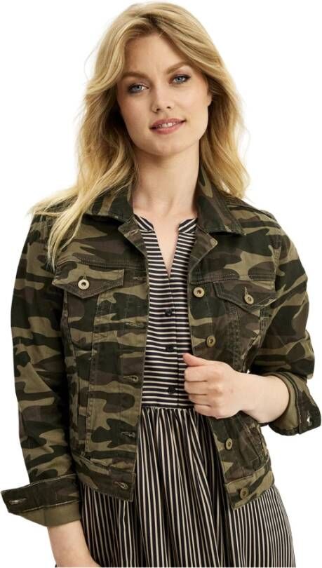 IN Front Groene Camo Jas met Overhemdkraag en Borstzakken Groen Dames