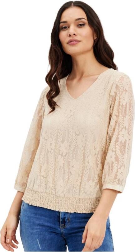 IN Front Vrouwelijke V-hals Blouse met Geborduurde Details Beige Dames