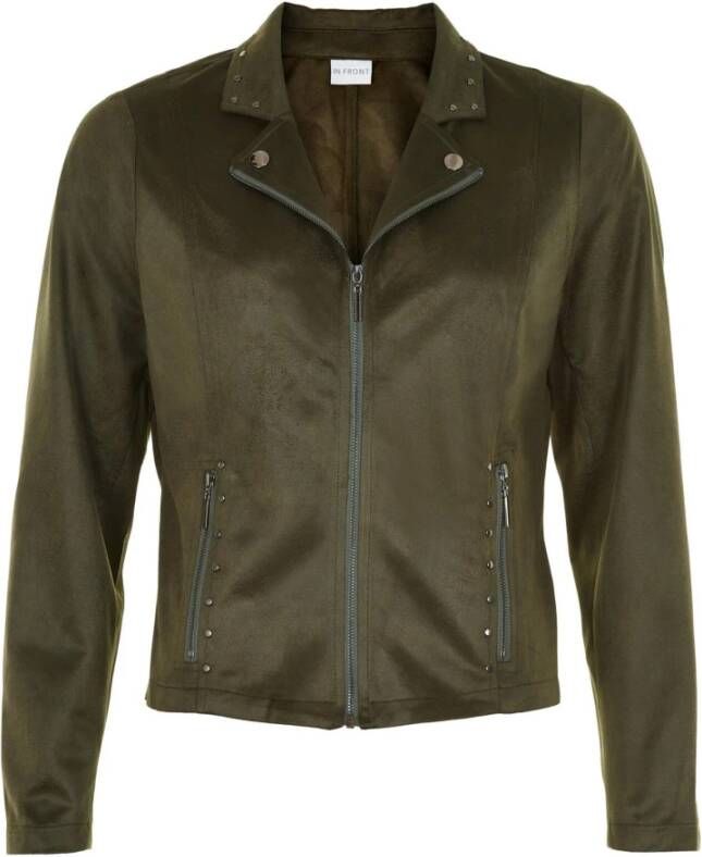 IN Front Stijlvolle korte jas met rits en studs Groen Dames